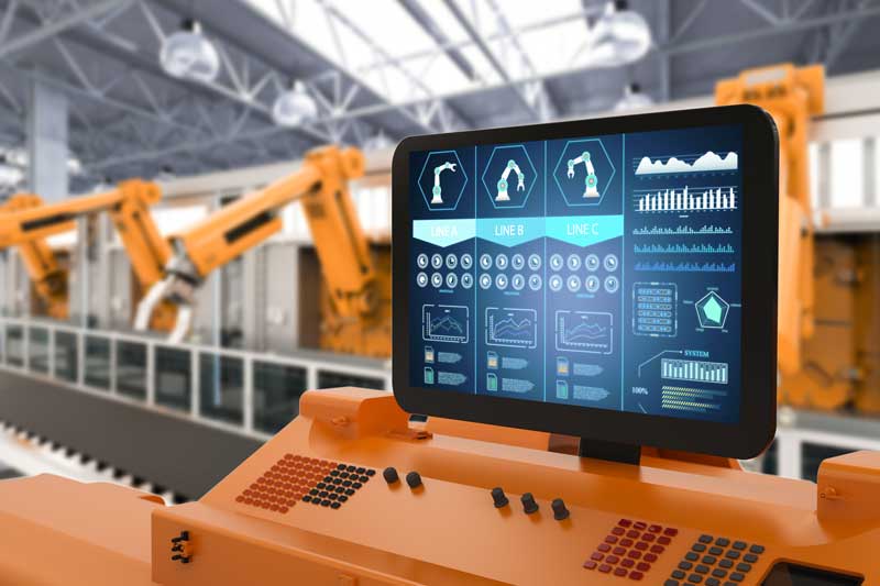 automation-factory-concept-with-3d-rendering-control-panel-screen-with-robotic-arms Progettazione Quadri bordo macchina